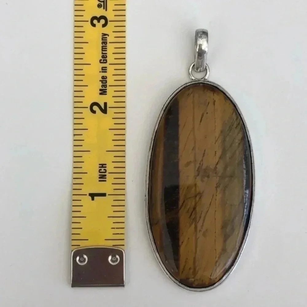 Large Tiger Eye Statement Necklace Pendant NWT